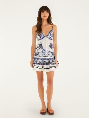 FARM Rio Blue and White Tropical Mini Dress